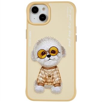 NIMMY Glasses Pet Series for iPhone 14 Broderitelefonveske PU-skinn + PC + TPU Anti-slipp bakdeksel