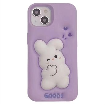 For iPhone 14 / 13 Silikontelefondeksel 3D Cartoon Rabbit Dekor Anti- Scratch telefondeksel