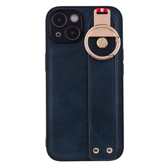 Bakdeksel for iPhone 14 Armbånd Kickstand PU-skinnbelagt PC+TPU-telefonveske med nakkestropp