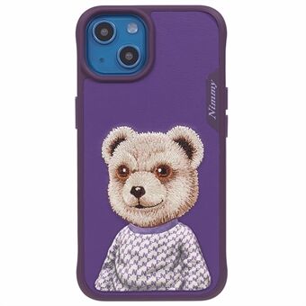 NIMMY PC+TPU+PU Beskyttende Slim Deksel for iPhone 14 Brodert Søt Dyremønster Anti-Drop Telefondeksel