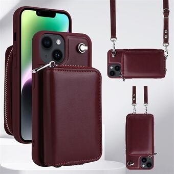 Avtakbar glidelåskortholderveske for iPhone 14, PU-skinnbelagt TPU Crossbody-telefondeksel