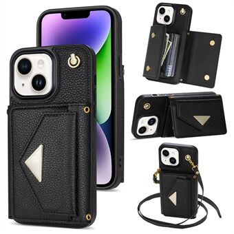 For iPhone 14 Etui Kortholder Bag Ripesikker Lær+TPU Deksel med Skulderstropp