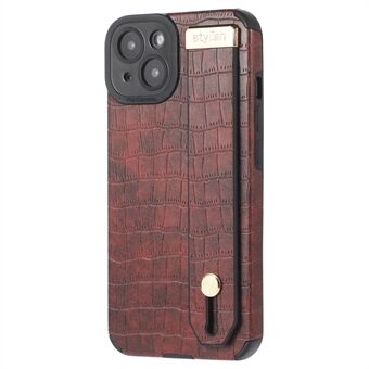 For iPhone 14 Etui Krokodilletekstur TPU+PU Lær Håndleddsrem Stativ Telefondeksel