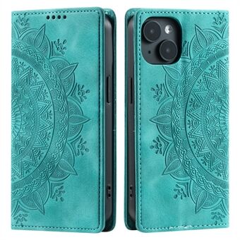 For iPhone 14 Etui PU Skinn Pregede Mandala Blomst Lommebok Telefon Deksel