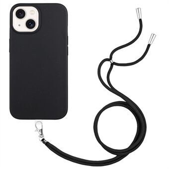 For iPhone 14 Etui med Stropp Støtdempende Biologisk Nedbrytbar Hvetehalm+TPU Deksel