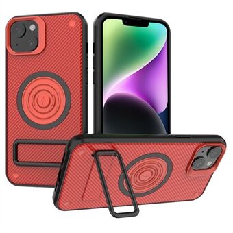 For iPhone 14 Etui Karbonfibertekstur Stativ PC+TPU Magnetisk Telefondeksel