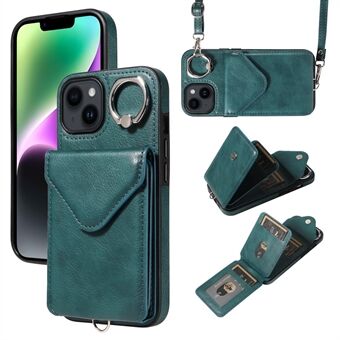 005 For iPhone 14 Etui med Kortholder PU Lær Deksel Tilbake Deksel