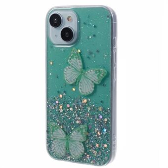 For iPhone 14 Etui AW Series Glitter Epoksy Sommerfugl Dekor TPU+PVC Bakdeksel til Telefon