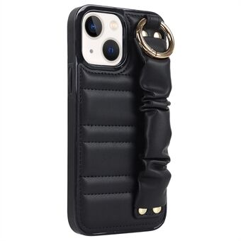 For iPhone 14 PU Lær+TPU Anti-falle Mobildeksel Med Plissert Håndleddsrem Deksel