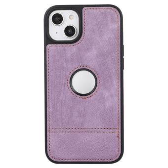 For iPhone 14 Etui Splicing PU Skinn+TPU Telefondeksel med Logo Visningsvindu