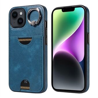 006 For iPhone 14 Etui med Kortspor Ringholder PU TPU Støtsikker Bakdeksel