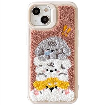 TPU-deksel for iPhone 14, Plysj Karikaturhunder Brodert Telefon Bakdeksel