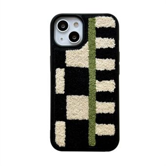 For iPhone 14 Plus Telefondeksel Rutete Stripe Broderi TPU-deksel