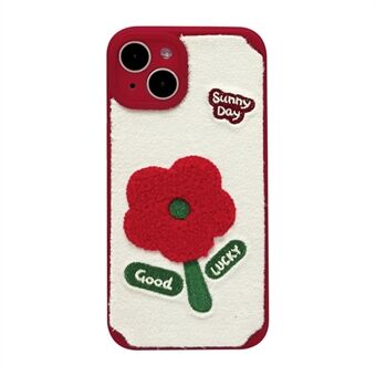 For iPhone 14 Telefonetui Plysj Brodert Blomst Mykt TPU-deksel