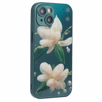 KYW Series for iPhone 14 Blomstermønster Deksel TPU Ramme Herdet Glass+PC Bakside Beskyttelsesdeksel