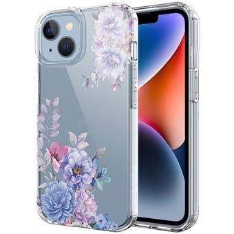 For iPhone 14 Case IMD Blomstermønster Myk TPU Gjennomsiktig Telefondeksel