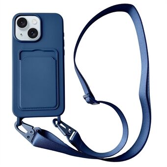 For iPhone 14 Deksel Flytende Silikon Kortholder Mykt Telefondeksel med Lanyard Stropp