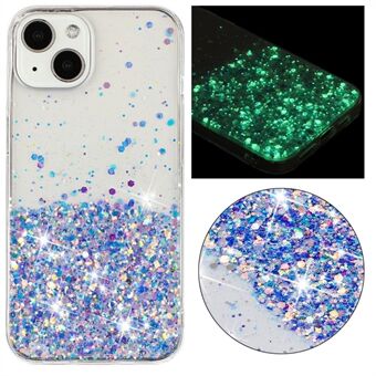 For iPhone 14 Mobiltelefondeksel Anti-fall Epoxy TPU Glitter Skimrende Selvlysende Telefonomslag