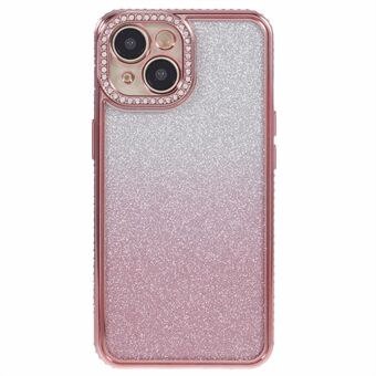 For iPhone 14 Deksel Kamera Beskyttelse Glitter Rhinestone Dekor Gradient TPU Telefon Deksel