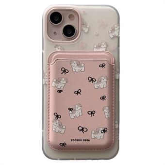 For iPhone 14 Etui Hundemønster IMD TPU Telefondeksel med Rosa Magnetisk Kortveske