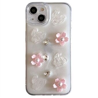 For iPhone 14 Deksel 3D Blomster Kanin Dekor Slagbeskyttelse TPU+PC Epoksy Telefondeksel