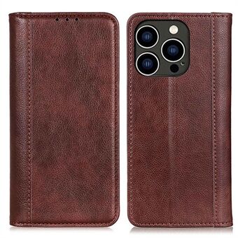 For iPhone 14 Pro 6,1 tommers magnetisk autoabsorbert lommebokveske Litchi Texture Split Leather Anti-Fall Folding Stand Cover