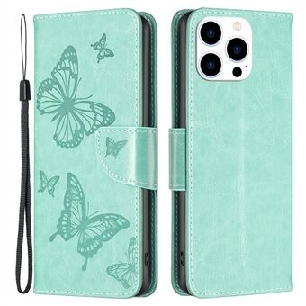 BF Imprinting Pattern Series-4 Beskyttelsesveske for iPhone 14 Pro 6,1 tommer Butterflies Imprinted Stand Full beskyttelse Lommebokstil Lærskall