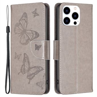 BF Imprinting Pattern Series-4 Beskyttelsesveske for iPhone 14 Pro 6,1 tommer Butterflies Imprinted Stand Full beskyttelse Lommebokstil Lærskall