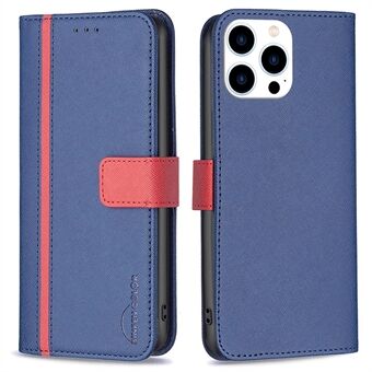 BINFEN COLOR BF Leather Series-9 for iPhone 14 Pro 6,1 tommers All-inclusive Protection Style 13- Stand Funksjon Krysstekstur Skjøtetelefonveske PU-skinnlommebok indre TPU-skall