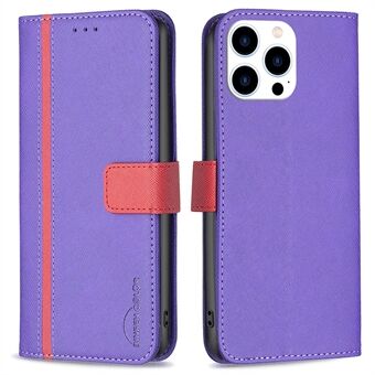 BINFEN COLOR BF Leather Series-9 for iPhone 14 Pro 6,1 tommers All-inclusive Protection Style 13- Stand Funksjon Krysstekstur Skjøtetelefonveske PU-skinnlommebok indre TPU-skall