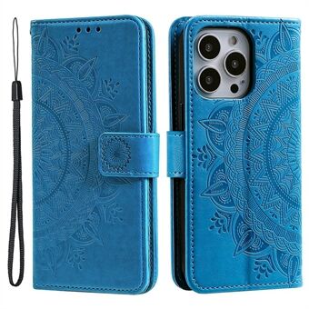 For iPhone 14 Pro 6,1 tommers Mandala-blomstermønster påtrykt lommebokveske i PU-skinn Stand Mykt TPU-bokdeksel