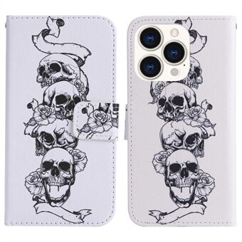 For iPhone 14 Pro 6,1 tommers mønsterutskrift Skinn Series-3 fallsikkert telefondeksel Stand Magnetisk lås Full beskyttelse PU-skinn Flip lommebokdeksel