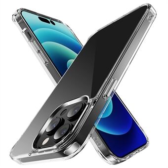 For iPhone 14 Pro 6,1 tommers gjennomsiktig TPU + fallsikkert telefondeksel for PC med metall galvaniseringsknapp