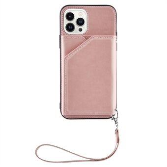 YB Leather Coating Series-2 for iPhone 14 Pro 6,1 tommers 5G Kickstand Kortholder Telefon Bakveske PU-skinnbelagt TPU-beskyttelsesdeksel med stropp