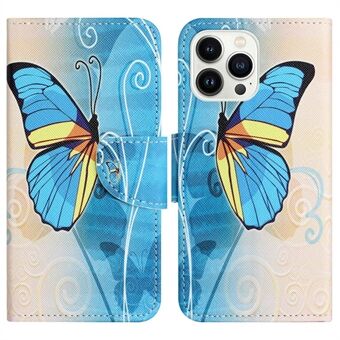 For iPhone 14 Pro 6,1 tommers PU-skinn+TPU-mønsterutskrift Telefonveske Cross Texture Anti-slipp lommebokflippskall med Stand