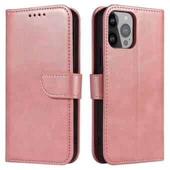 For iPhone 14 Pro 6,1-tommers fallsikkert kalvteksturtelefondeksel PU-skinn Anti-sjokk Telefon Flip Wallet Stand med magnetisk spenne