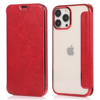 For iPhone 14 Pro 6,1 tommers PU lær folio galvaniseringsveske Gjennomsiktig TPU Stand Flip-deksel med kortspor