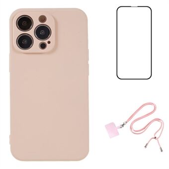 WANLONFENG RB1-serien For iPhone 14 Pro Slim deksel Mykt TPU-mobildeksel med skjermbeskyttelse, snor.