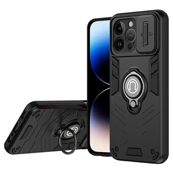 For iPhone 14 Pro Deksel Kamerabeskyttelse PC+TPU Telefondeksel med Ringholder