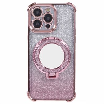 For iPhone 14 Pro Etui med Side Hjerte Mønster TPU Glitter Telefon Deksel med Ring Stativ og Speil