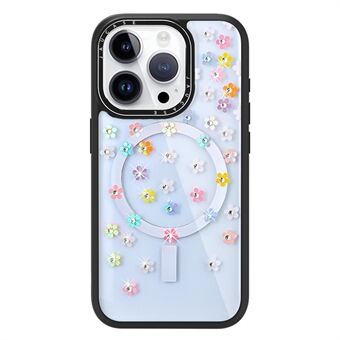 JAUCASE For iPhone 14 Pro Rhinestone Dekor Blomst Laser PC+TPU Telefondeksel Kompatibelt med MagSafe