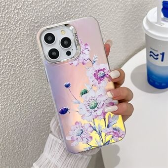 For iPhone 14 Pro-etui med blomstermønster, elektroplateret laser tekstur mobildeksel