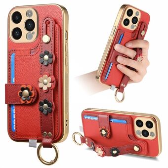 W2-serien For iPhone 14 Pro Etui Skinn 3D Blomst Stativ-deksel Knapp Krokdesign