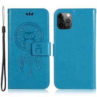 For iPhone 14 Pro Håndleddsrem Stand Flip-telefondeksel påtrykt Owl Dream Catcher-mønster PU-skinnveske