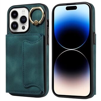 001 For iPhone 14 Pro Etui Stativ PU+TPU Mobildeksel med Ringholder Kortholdere