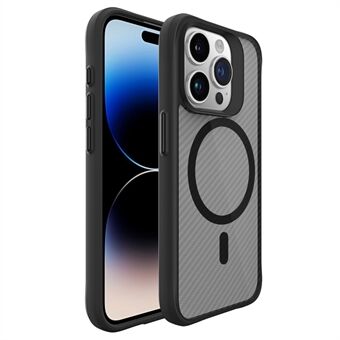 For iPhone 14 Pro Magnetisk Etui Glatt Karbonfiber PC+TPU Telefondeksel - Svart