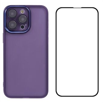 WANLONFENG DKSM-serien for iPhone 14 Pro TPU-deksel med elektroplatert ramme og herdet glass