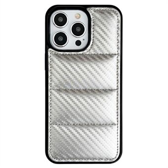 For iPhone 14 Pro Deksel Karbonfiber Pufferjakke Lær+TPU Støtsikkert Telefondeksel