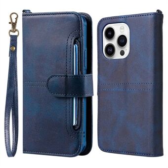 KT Leather Series-4 for iPhone 14 Pro 2-i-1 avtagbart TPU-bakdeksel PU-lærtelefonveske Sammenleggbart Stand Lommebokskall med stropp