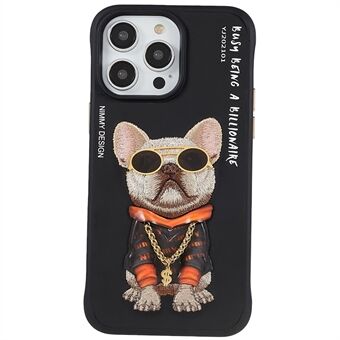 NIMMY Glasses Pet Series for iPhone 14 Pro Embroidery PU Leather + PC + TPU-veske Anti-drop Mobiltelefondeksel